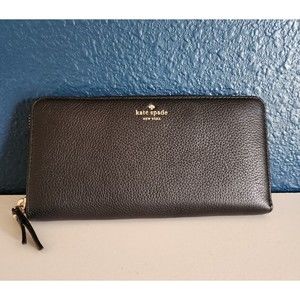 Kate Spade Large Continental Wallet Black Leather Zip Around